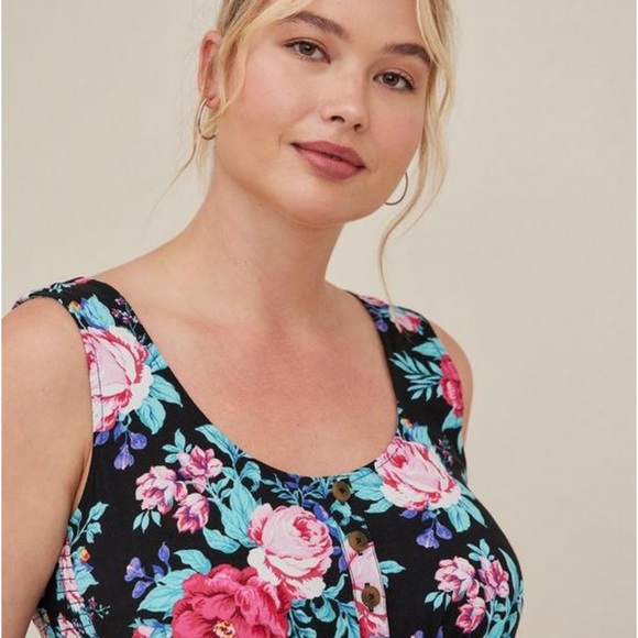 Torrid, Size 1, Smocked Waist Peplum Tank, Floral - Picture 3 of 5